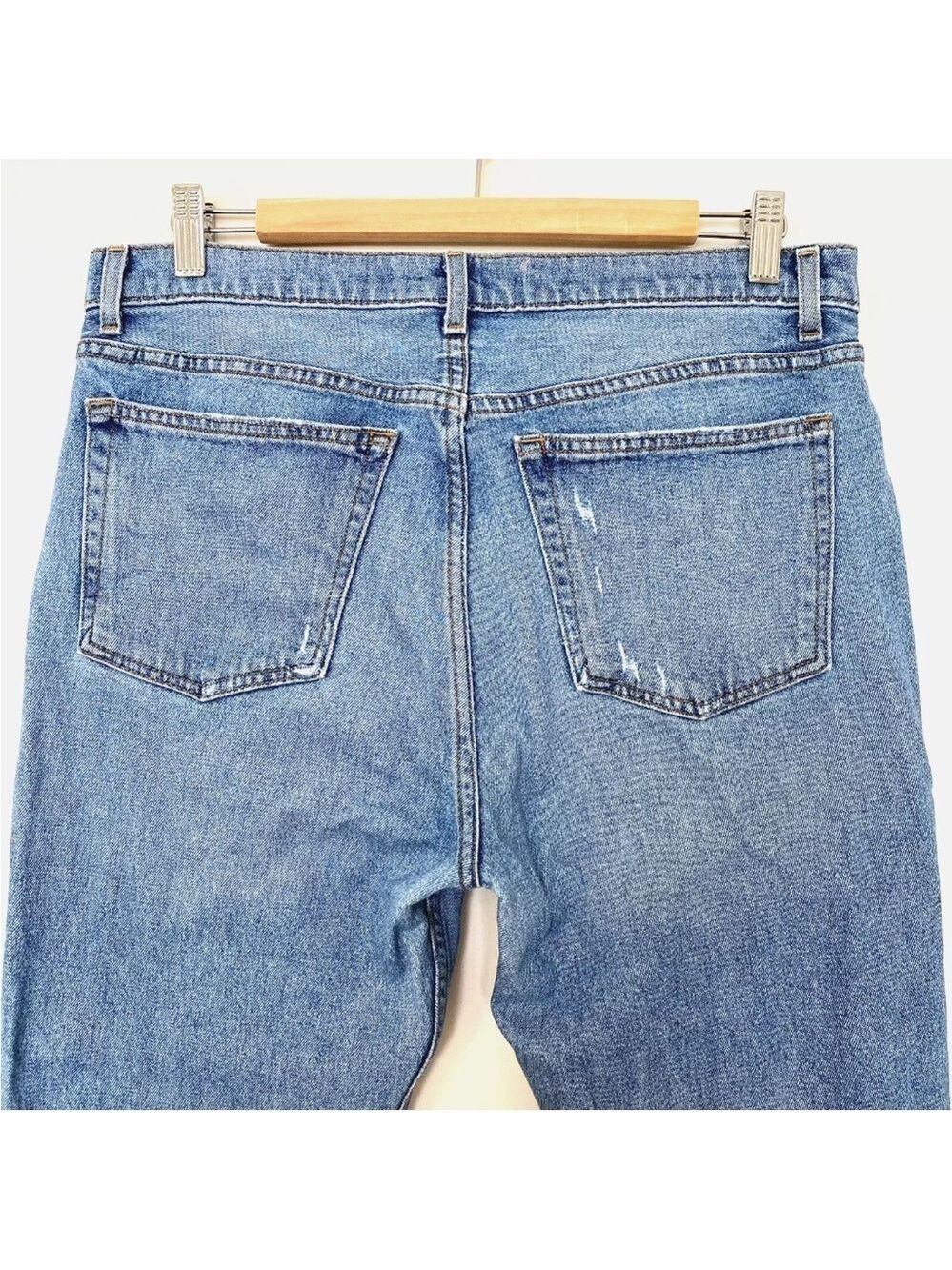 Reformation Cropped Flood Jeans Distressed Raw Hem in Olympic Wash Sz 30 - Picture 7 of 16